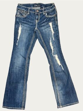 Vintage Women's ZCO Jeans Low Rise Boot Cut Stretch Size 7 Thick Stitch Bling